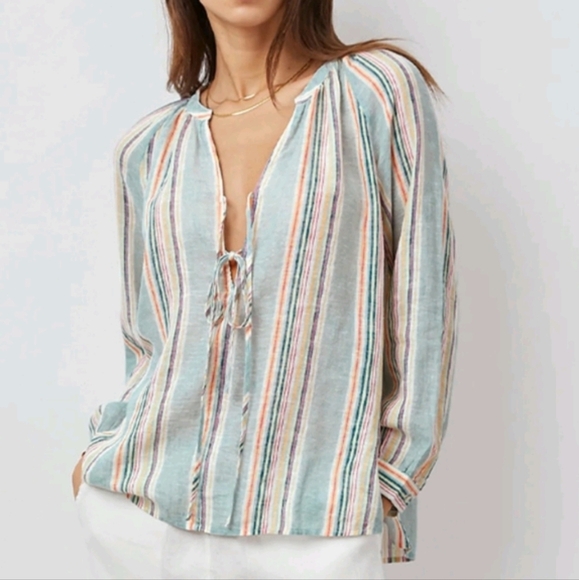 Rails Brielle Seaview Stripe Long Sleeve Blouse Sz M - Picture 1 of 10